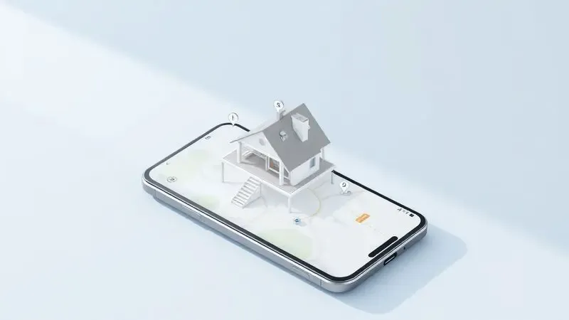 Renderização digital de um aplicativo de celular controlando as zonas de limpeza de um robô inteligente.