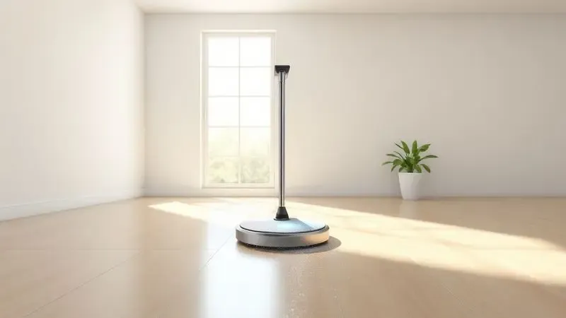 Ilustração digital de uma sala de estar com o piso brilhando após a limpeza, destacando a eficiência da função passa pano.