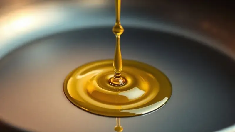 Representação artística e conceitual do processo de cura de uma panela antiaderente com óleo e calor.