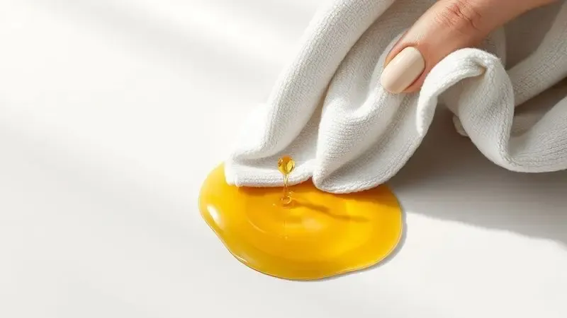 Ilustração digital de uma mão aplicando óleo suavemente em uma panela de cerâmica para o processo de cura inicial.