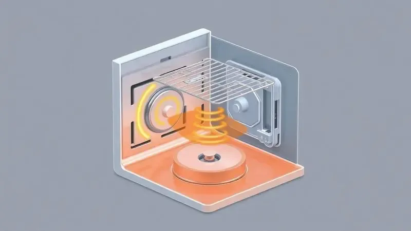 Ilustração 3D conceitual mostrando os componentes internos e sensores de calor de uma panela de arroz genérica com luz suave.