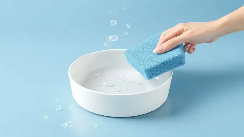 Renderização artística de uma panela de cerâmica limpa com uma esponja macia e espuma suave.