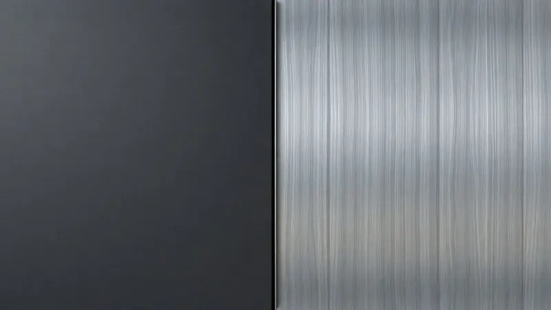Comparação visual minimalista entre o acabamento fosco da cerâmica e o brilho do aço inoxidável.