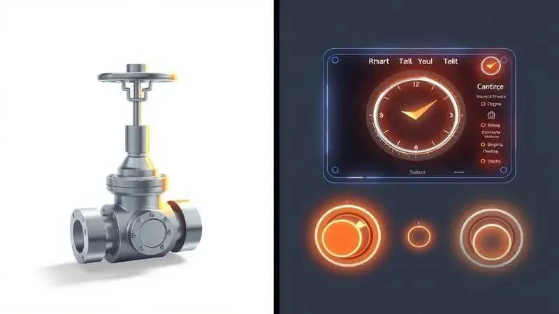 Ilustração comparando o conceito de um sistema de pressão manual tradicional com um painel digital moderno e tecnológico.