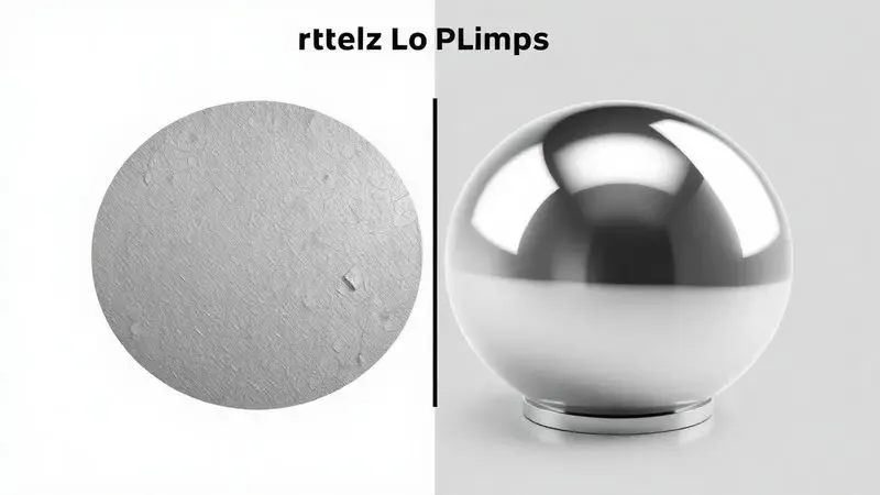 Ilustração 3D comparando uma superfície metálica fosca e oxidada com uma superfície polida e reflexiva de alta qualidade.