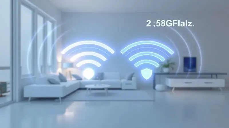 Ilustração conceitual 3D de ondas de sinal Wi-Fi em um ambiente doméstico moderno simbolizando a conexão de rede.