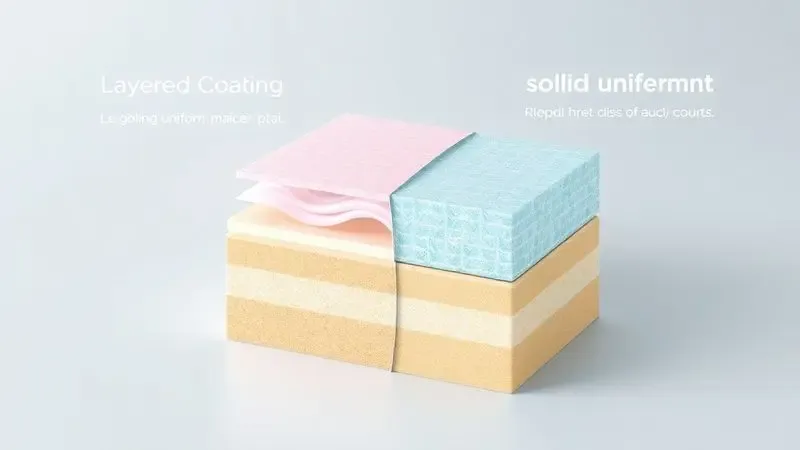 Ilustração técnica artística em 3D comparando as camadas de revestimento cerâmico com a cerâmica sólida.