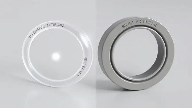 Comparativo visual entre texturas de anéis de vedação de silicone translúcido e borracha comum em fundo neutro.