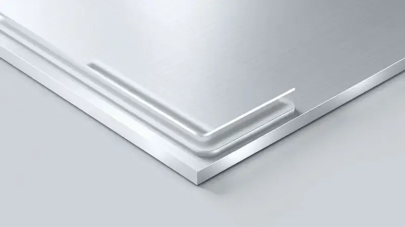 Ilustração digital mostrando camadas de metal polido para representar durabilidade e qualidade de materiais de cozinha.