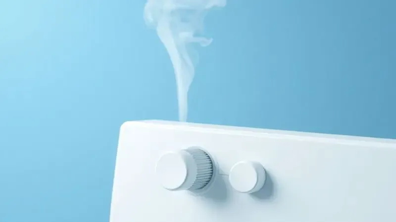 Ilustração artística de vapor estilizado saindo de uma válvula de pressão, simbolizando a descompressão segura.