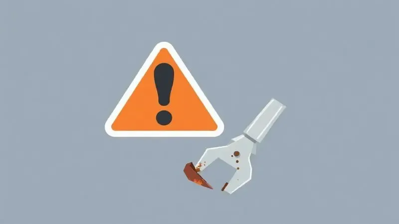 Ilustração conceitual de um símbolo de alerta sobre ferramentas de metal danificadas por processos incorretos.