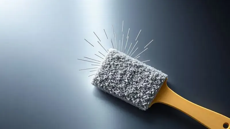 Ilustração conceitual de uma esponja de aço riscando o inox, servindo de alerta sobre o que não fazer.