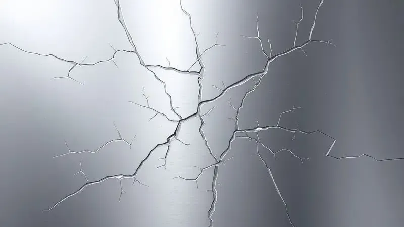 Ilustração conceitual minimalista representando riscos e danos em uma superfície de metal polido.