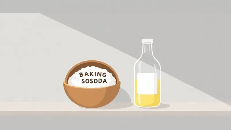 Ingredientes caseiros como bicarbonato de sódio e vinagre usados para limpeza doméstica natural e eficiente.