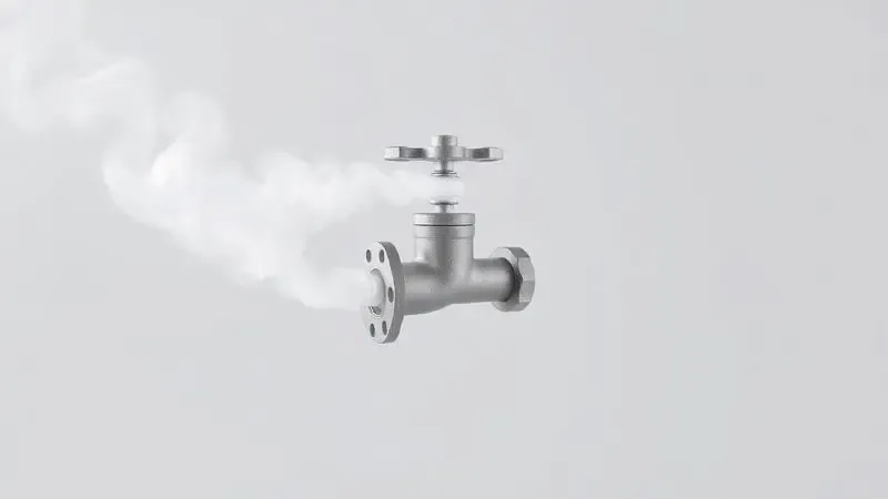Ilustração artística de vapor sendo liberado de forma controlada por uma válvula de pressão minimalista.