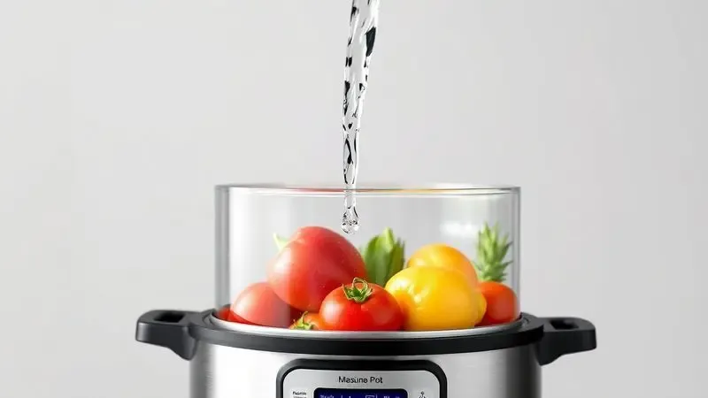 Adicionando água e alimentos respeitando o limite máximo na panela de pressão.