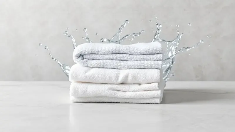 Imagem conceitual de água limpa e panos de microfibra, simbolizando os cuidados com a higienização do robô aspirador.