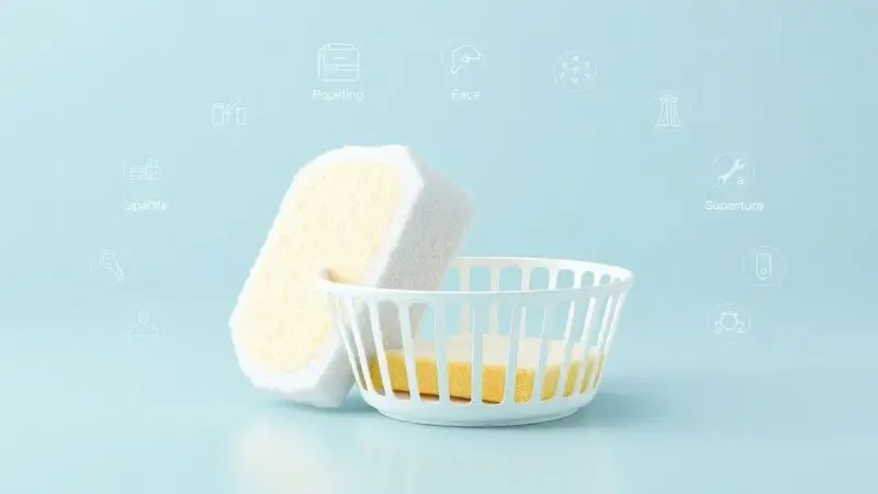 Ilustração 3D conceitual de limpeza de fritadeira com esponja macia e cesto higienizado.