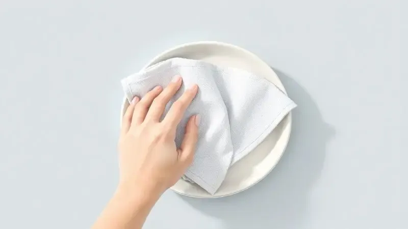 Ilustração de limpeza cuidadosa de uma panela de cerâmica com um pano macio, sugerindo manutenção adequada.