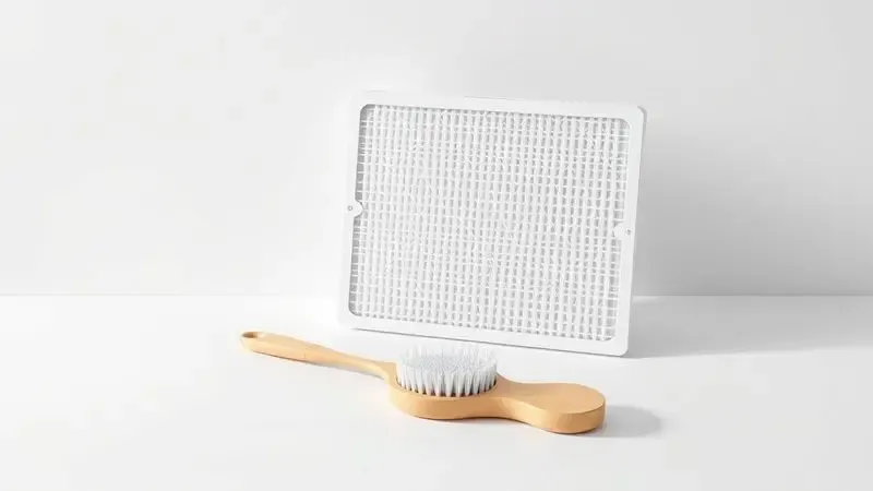 Representação visual de um filtro HEPA e escovas de limpeza para manutenção de aspiradores robôs.