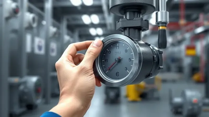 Renderização 3D de um procedimento de inspeção e manutenção preventiva em uma válvula de pressão industrial limpa.
