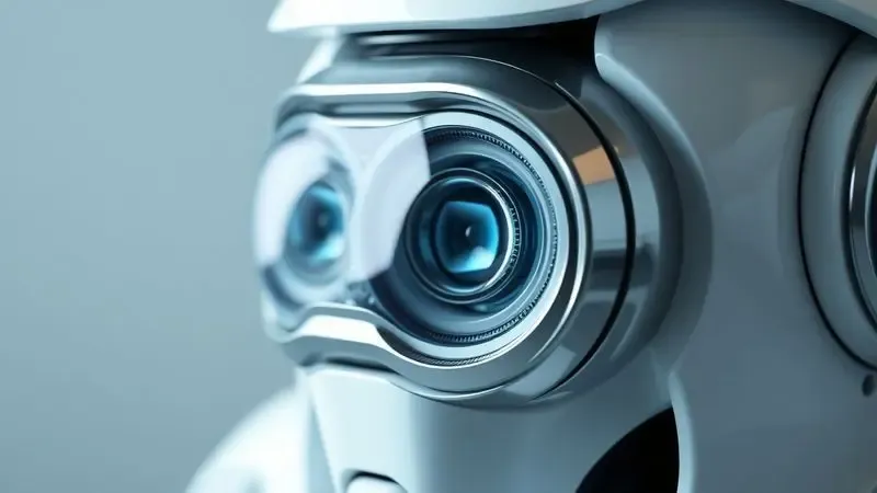 Visão conceitual aproximada de lentes de sensores limpas e brilhantes em um dispositivo robótico genérico.
