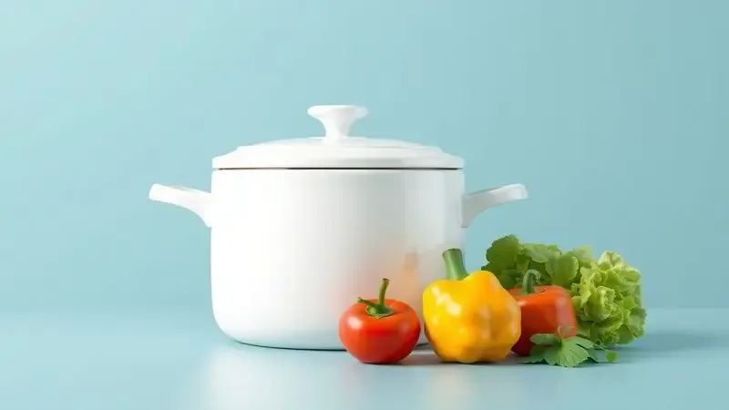 Ilustração digital de uma panela de cerâmica com vegetais frescos, simbolizando uma culinária saudável e natural.