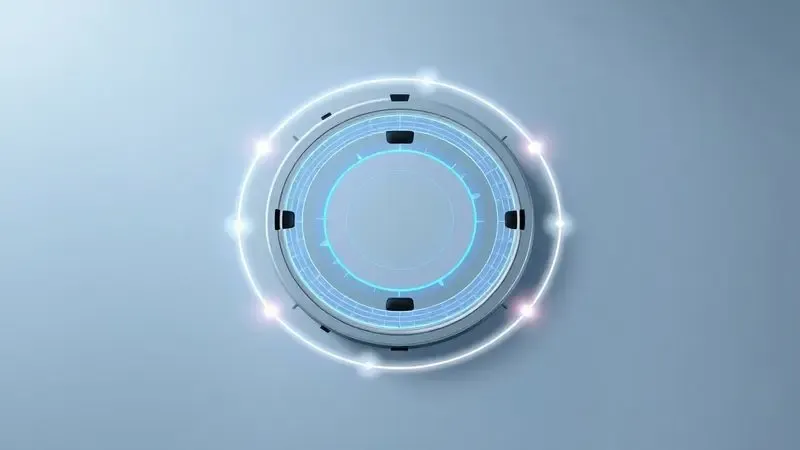 Ilustração digital mostrando os padrões de trajetória e modos de limpeza de um robô aspirador de forma artística.