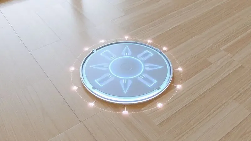 Ilustração 3D mostrando diferentes padrões geométricos de limpeza em um piso moderno, representando modos de navegação.