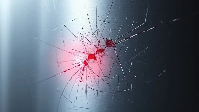 Ilustração conceitual de uma superfície de panela riscada por uso de materiais abrasivos inadequados como palha de aço.