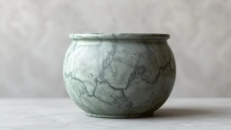 Panela de pedra sabão com textura mineral natural em um ambiente de cozinha clean ressaltando sua qualidade.