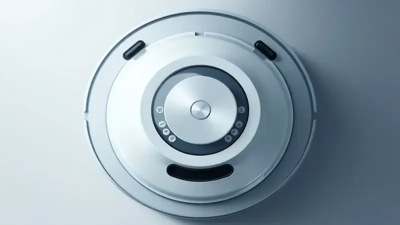 Detalhe dos botões superiores de um aspirador robô genérico para procedimento de reset.