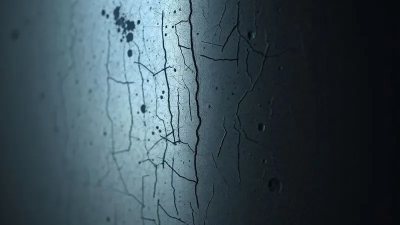 Ilustração 3D detalhando o desgaste e riscos em superfícies de metal para alertar sobre panelas danificadas.
