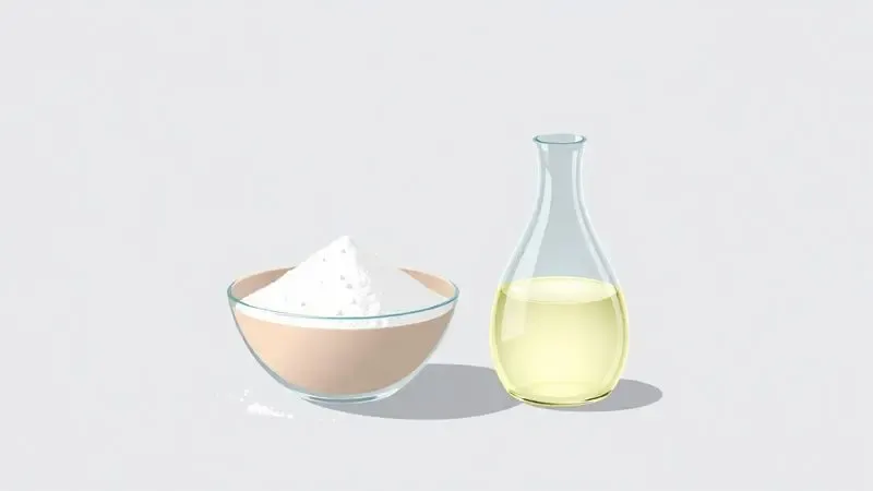 Ilustração de bicarbonato de sódio e vinagre, ingredientes potentes para a remoção de gordura e sujeira de panelas.