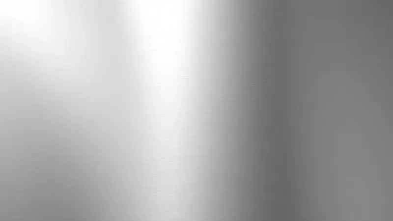 Ilustração 3D conceitual de uma superfície metálica de aço inox com manchas de calor e marcas de água sob iluminação suave.