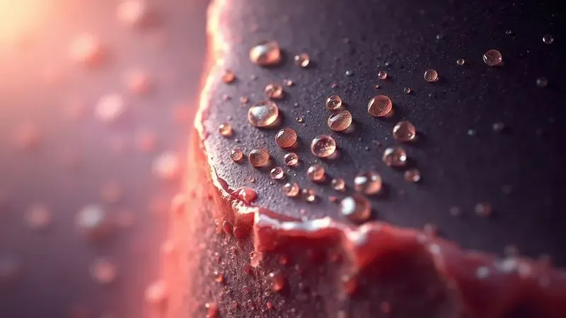 Ilustração digital detalhando o desgaste microscópico na superfície de uma panela antiaderente desgastada pelo tempo.