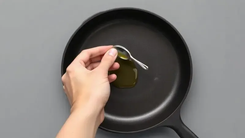 Ilustração minimalista do processo de cura de uma panela, demonstrando o cuidado e manutenção do utensílio.