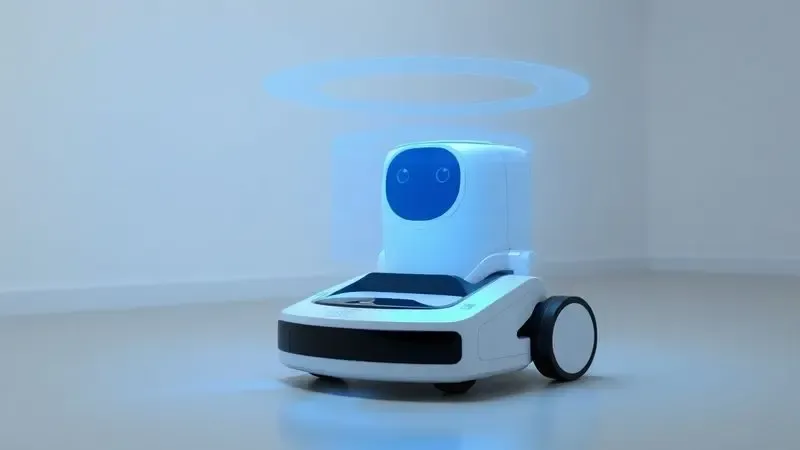 Representação artística de sensores de navegação de um robô aspirador emitindo ondas de mapeamento.