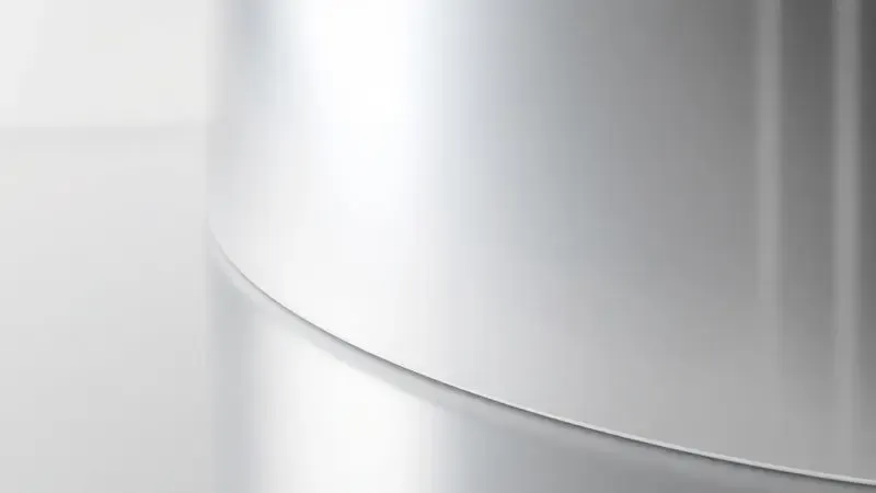 Ilustração artística de uma superfície de metal polido refletindo luz de forma intensa e brilhante.
