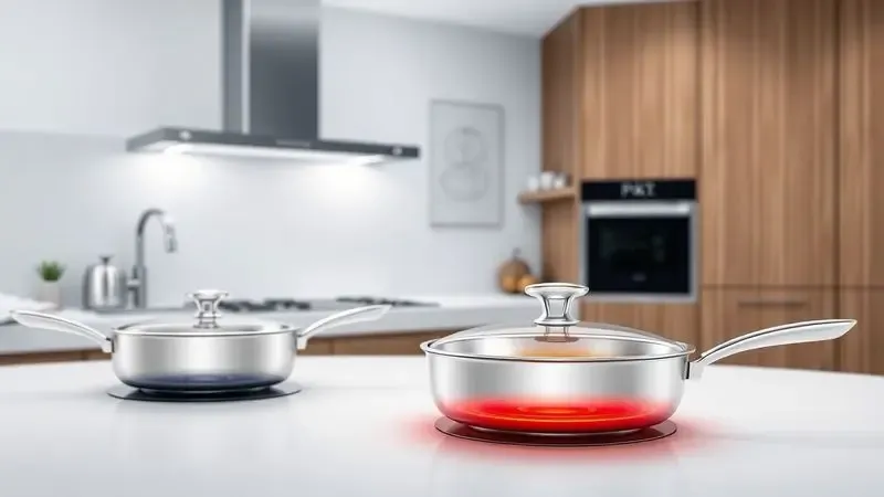 Ilustração 3D mostrando a tecnologia interna de uma panela moderna com foco em eficiência e distribuição de calor.