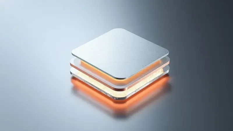 Representação visual das camadas de tecnologia antiaderente e resistência das panelas.